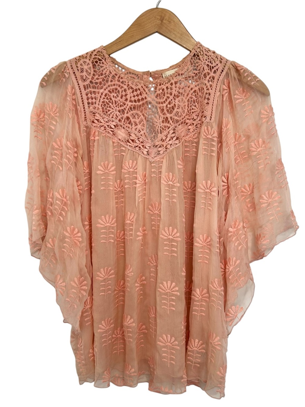 Johnny Was 4Love and Liberty Silk  Embroidered Lace Top Sz XS Pink Peach